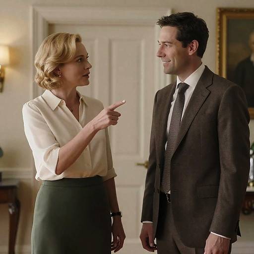 Man and Woman Conversing Indoors