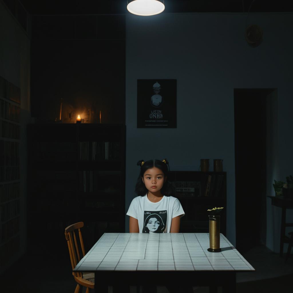 Girl in Darkness with Candlelight