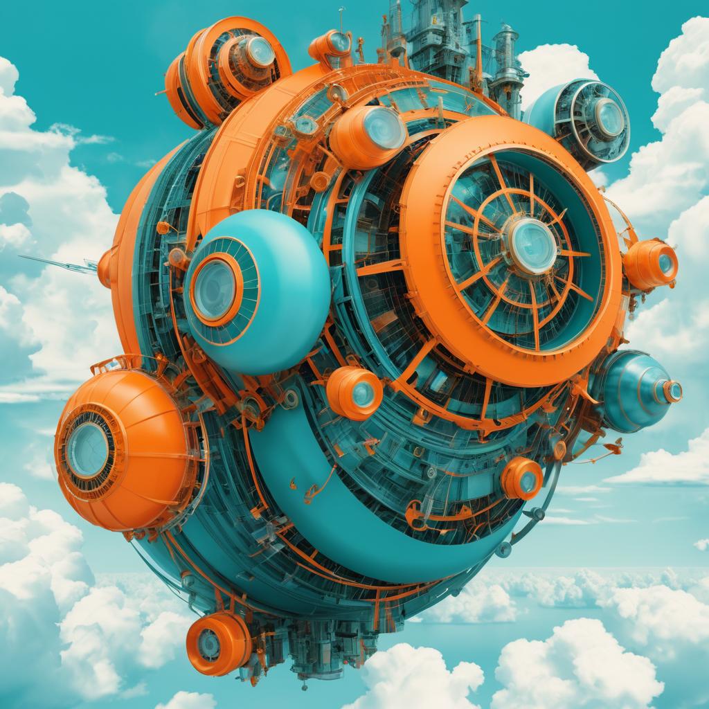 Dreamy Cloud World with Intricate Machinery