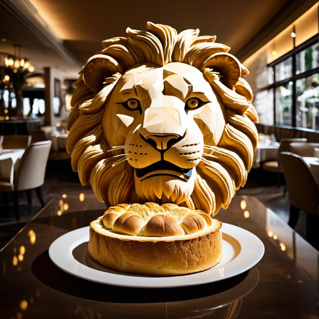 Whimsical Bread Lion in Upscale Dining