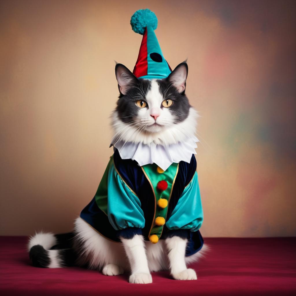 Playful Cat Dressed as a Jester