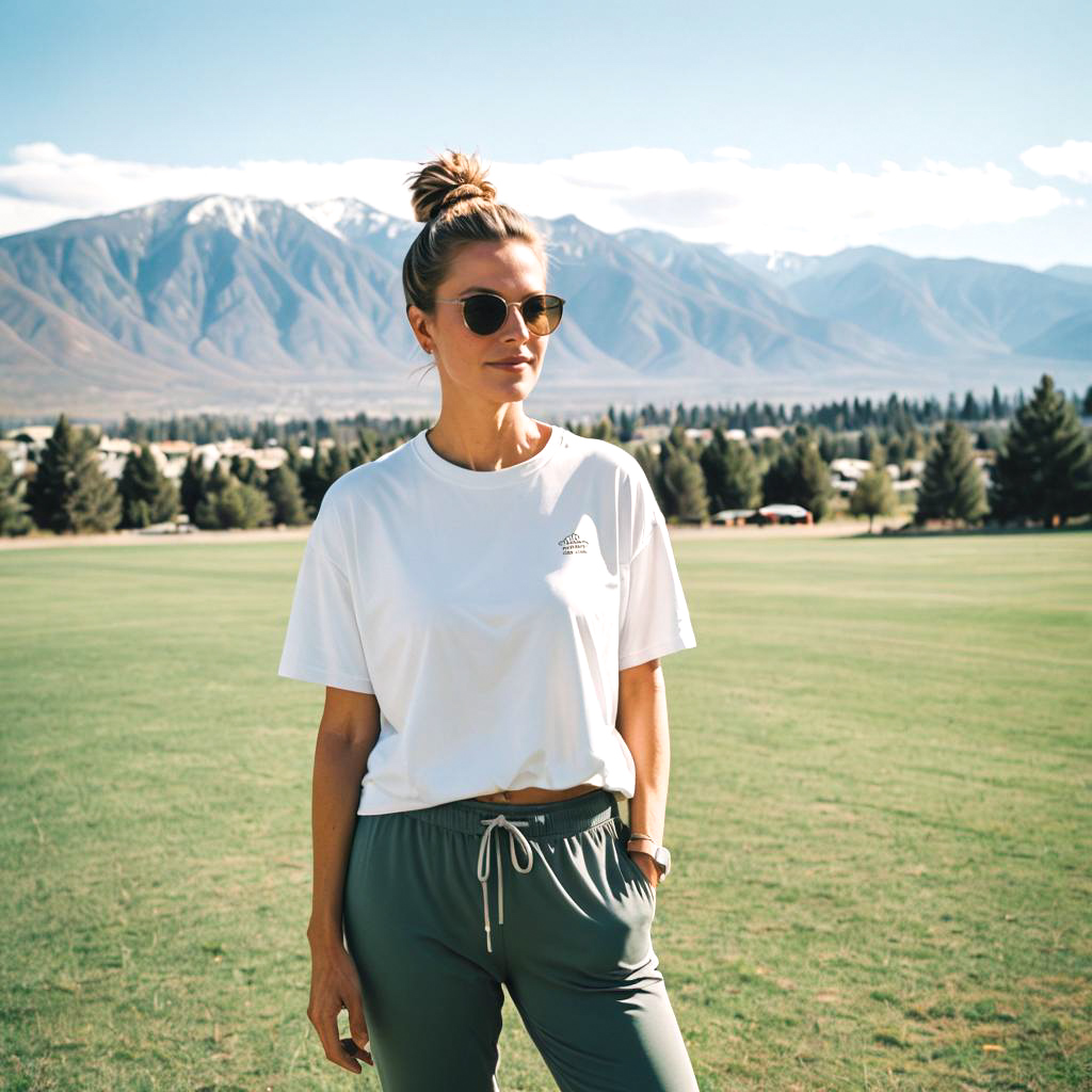 Athletic Casual Woman in Mountain Landscape