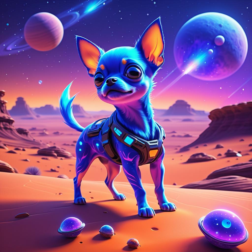 Cute Alien and Chihuahua on Mars