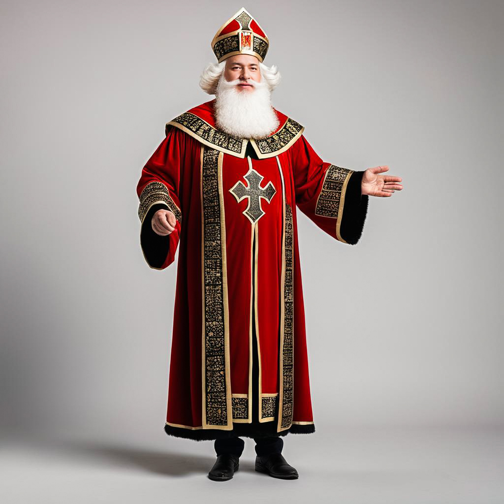 Amused Senior Man in Sinterklaas Robes