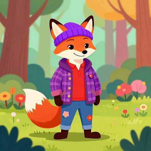 Anthropomorphic Fox in Colorful Forest