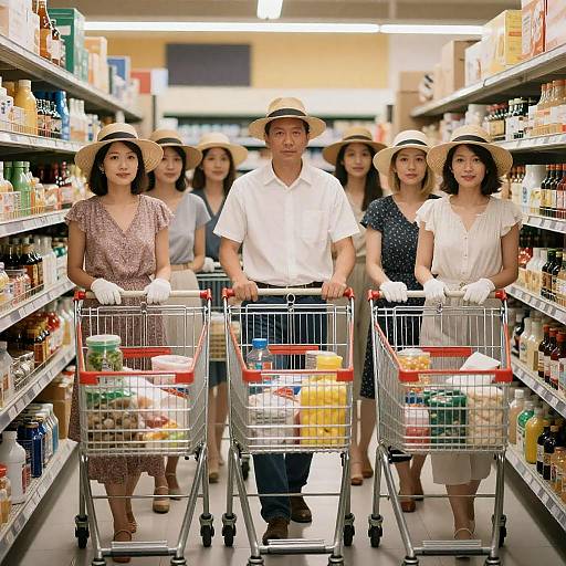 Summer Shopping: A Group in Aisles