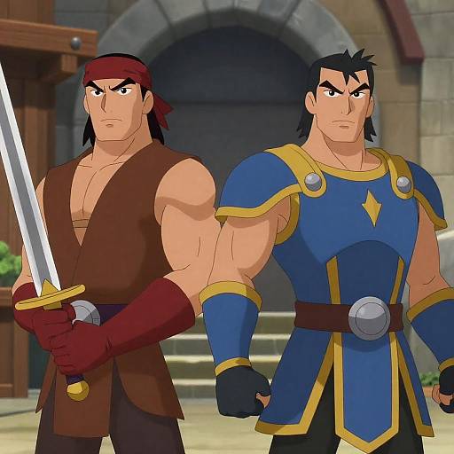 Dynamic Duel of Muscular Warriors