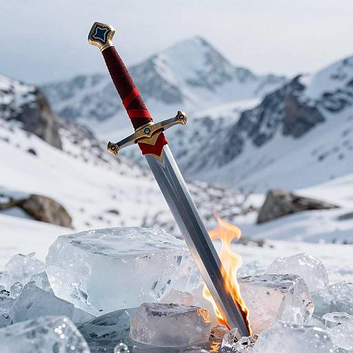 Flaming Sword Frozen in Ice