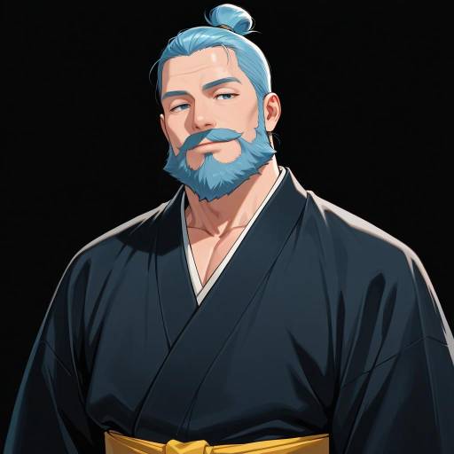 Mature Man in Black Kimono Portrait Mature Man in Black Kimono Portrait