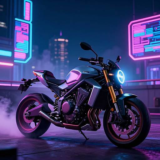 Futuristic Motorcycle on Neon Rooftop