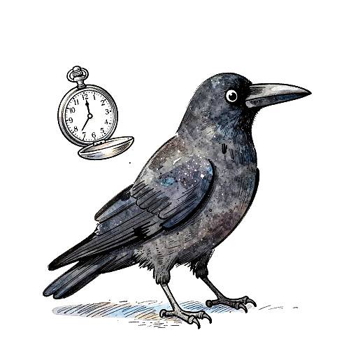 Whimsical Crow with Pocket Watch