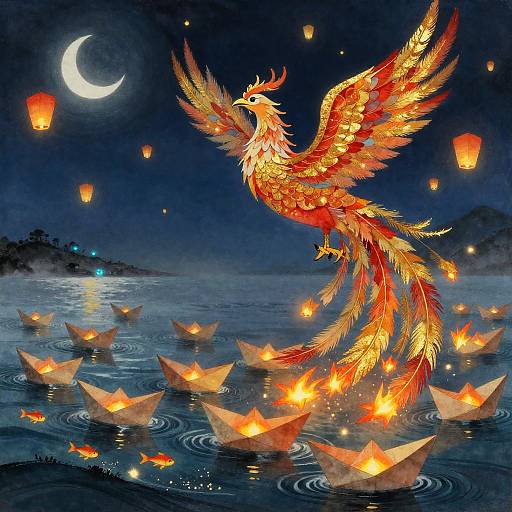 Majestic Phoenix Lanterns at Night