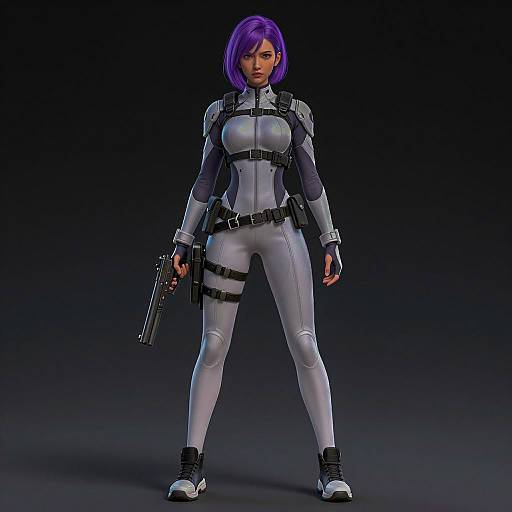 CGI Female Soldier with Purple Hair
