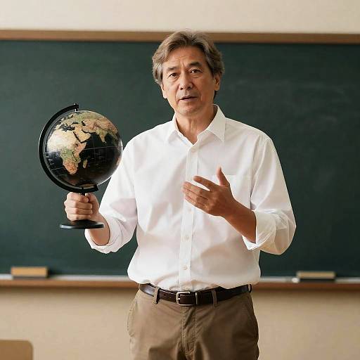 Middle-Aged Man Teaching with Globe