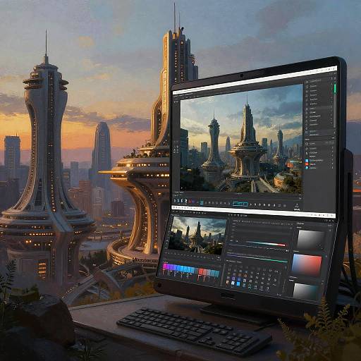 Fantastical Sci-Fi Cityscape at Dusk