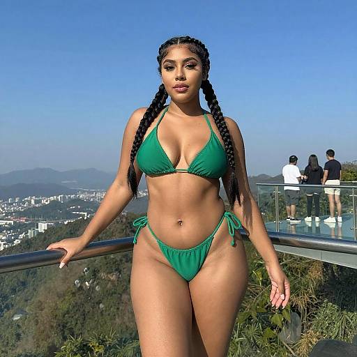 Confident Woman on Glass Observation Deck