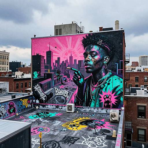 Basquiat-Inspired Neon Urban Rooftop