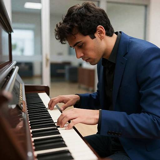Intense Pianist in Blue Suit Portrait