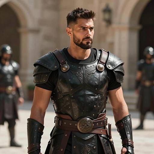 Muscular Man in Intricate Leather Armor