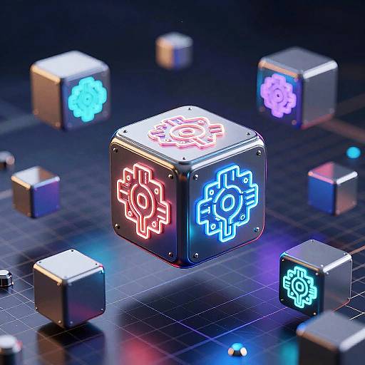 Glossy Metallic 3D AI Cubes