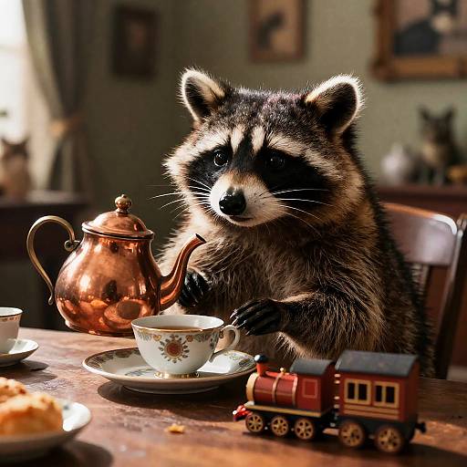 Whimsical Raccoon Tea Time