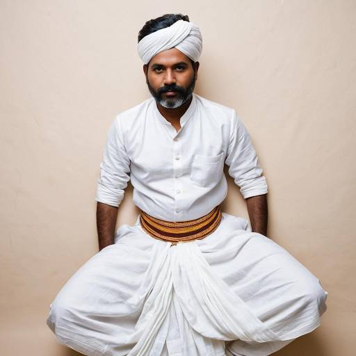 South Indian Man in Traditional White Dhoti and Turban