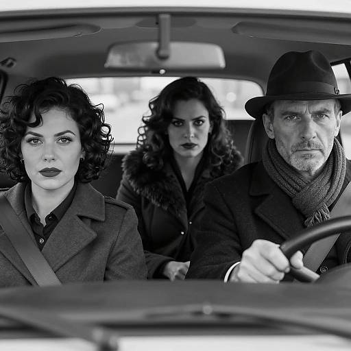 Monochrome Moments in a Vintage Car