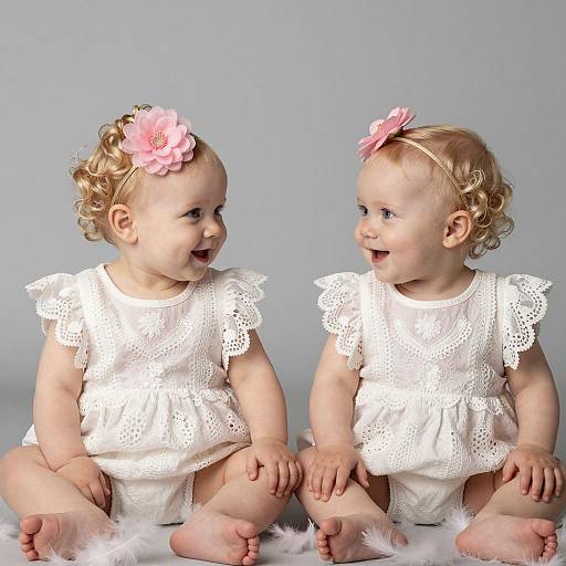 Adorable Blonde Babies in Lace Dresses