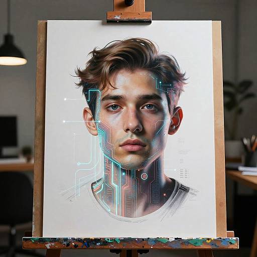 AI Completing Cyberpunk Portrait Artwork