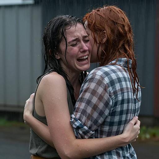 Emotional Embrace in a Rainy Scene