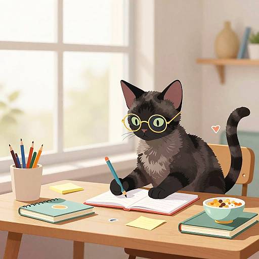 Cozy Chartreux Cat Studying Scene