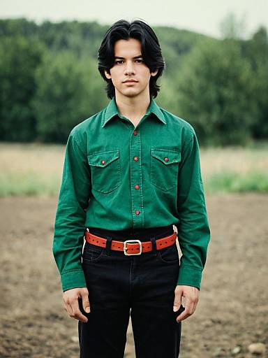 Young Man in Green Shirt Outdoors