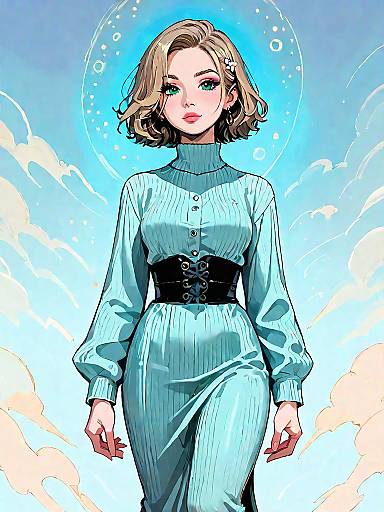 Stylish Anime Girl in Blue Bodycon Dress