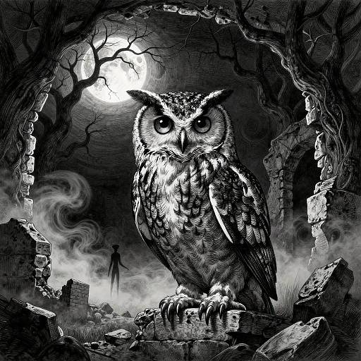 Gothic Nocturnal Owl Illustration