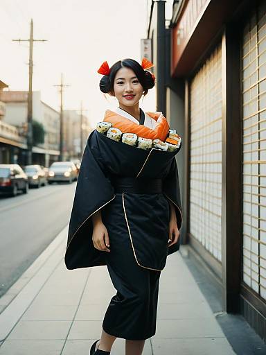 Playful Person in Sushi Roll Costume