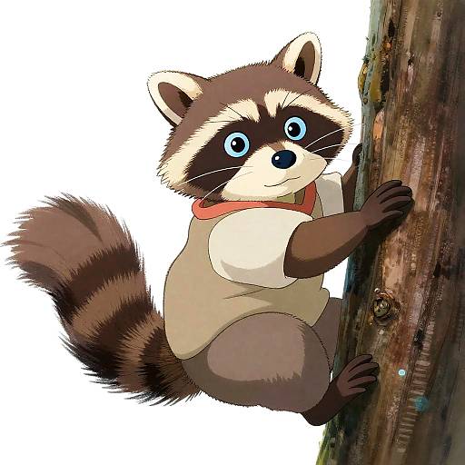 Ghibli-Style Pastel Raccoon Tree Climber