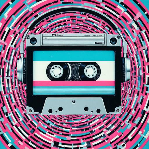 Retro Cassette Tape with Headphones Optical Illusion