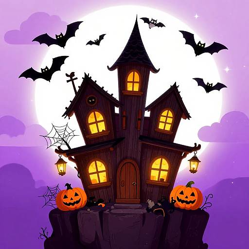 Whimsical Cartoon Haunted House Scene