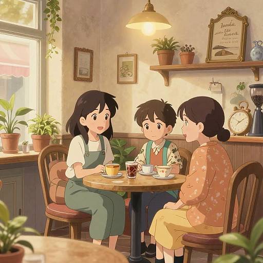 Cozy Anime Café Scene with Characters