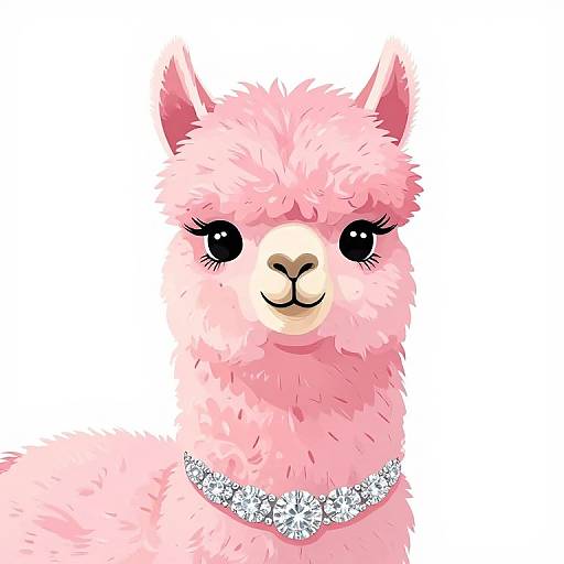 Cute Fluffy Pink Alpaca Illustration