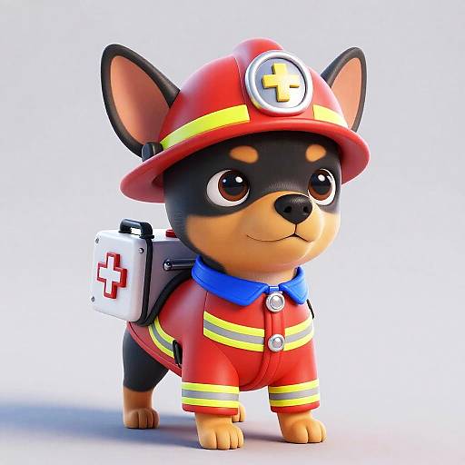 3D Chihuahua Firefighter Illustration
