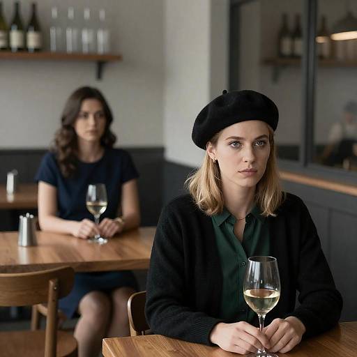 Two Women in Restaurant with Wine Glasses