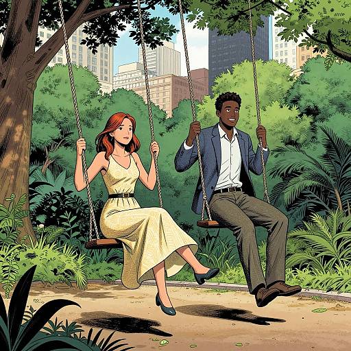 Couple Swinging in Urban Park