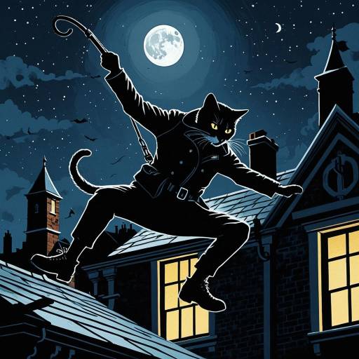 Stealthy Cat Burglar Swinging on Victorian Rooftop