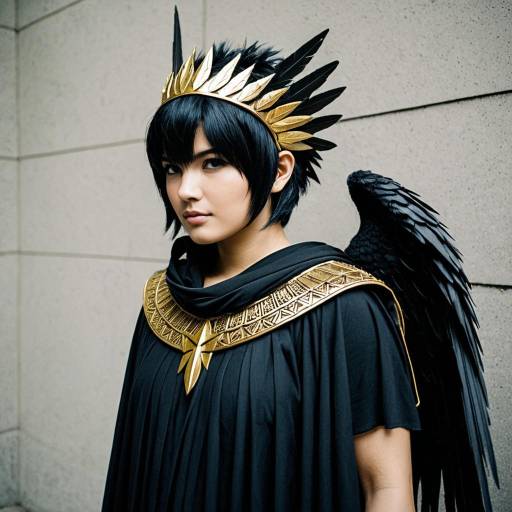 Cosplay of Dark Pit with Black Wings and Gold Laurel