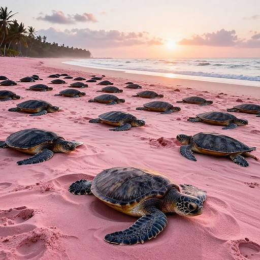 Sea Turtles Emerging on Pink Beach