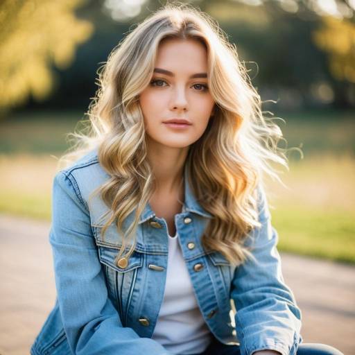 Blonde Woman in Denim Jacket Outdoors