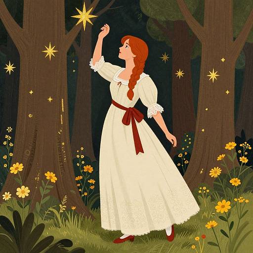 Serene Red-Haired Woman in Enchanted Forest