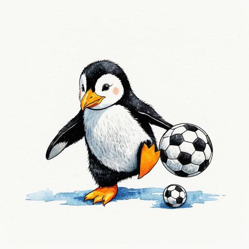 Cute Penguin Playing Soccer Illustration