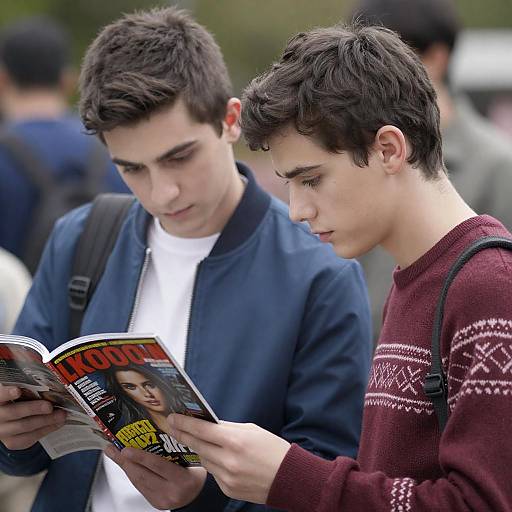 Young Men Reading Movie Magazine
